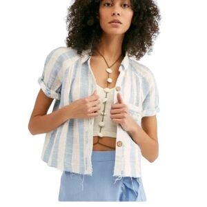 Striped Blue and White Button-Up Shirt